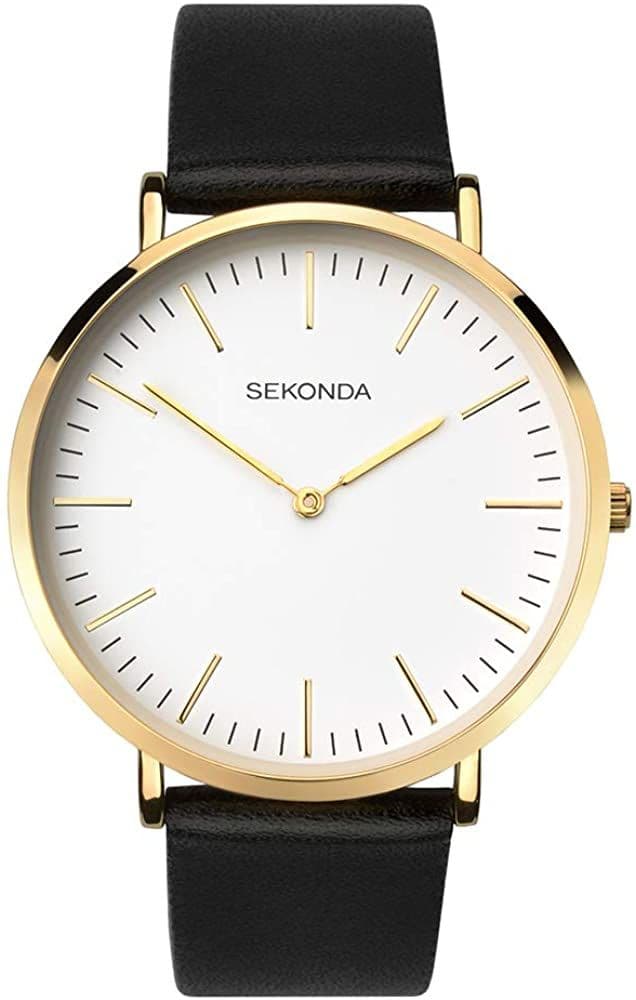 1344 Sekonda Black Strap Round Watch Men's Large Clear White Dial