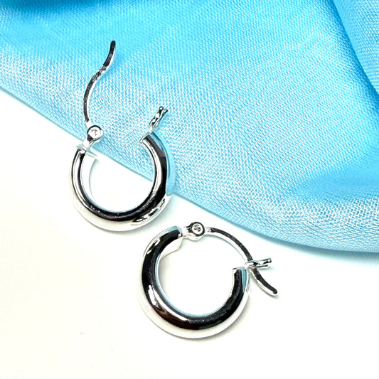 15 mm sterling silver hoop earrings thick round plain polished