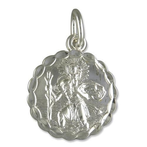 23 mm Round sterling silver double sided St. Christopher including chain