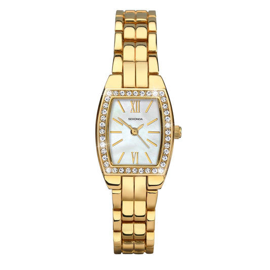 2522 Sekonda Ladies Yellow Gold Plated Bracelet Watch With A Stone Set Bezel