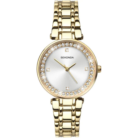 2540 Sekonda Bracelet Watch Ladies Crystal Gold Plated Champagne Dial