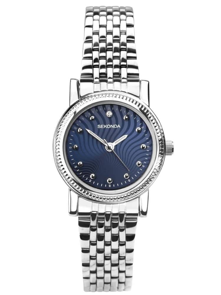 2698 Sekonda Ladies Round Silver Coloured Bracelet Watch Deep Blue Dial