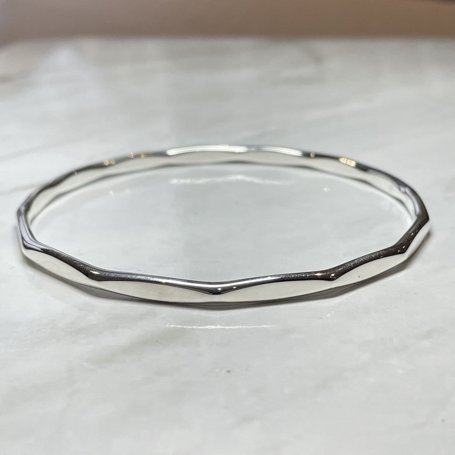3 mm Heavy Round Faceted Plain Sterling Silver Polished Slave Bangle