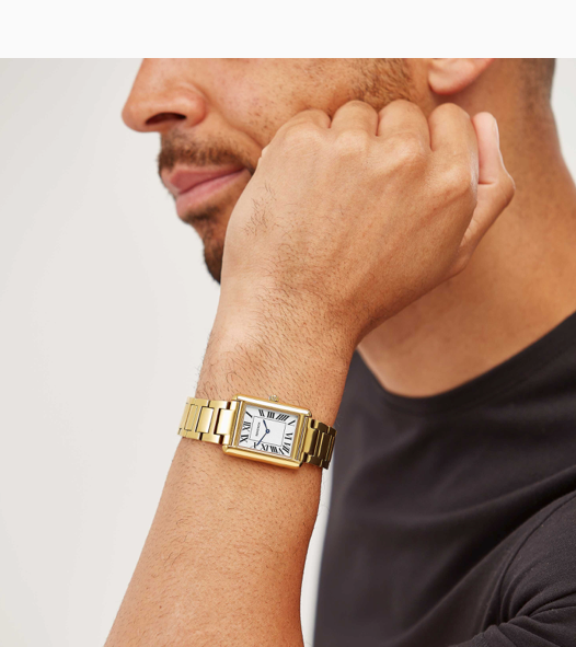 30273 Sekonda square bracelet watch mens gold plated silver black roman numeral dial on the wrist