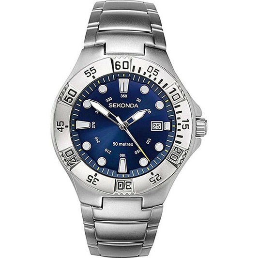 3098 Sekonda Men's Round  Blue Stainless Steel Bracelet Watch