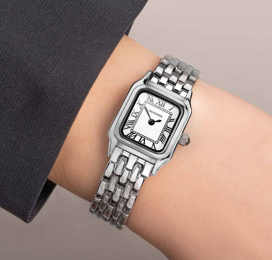 40143 Sekonda watch ladies two tone silver plated bracelet clear Roman dial on the wrist