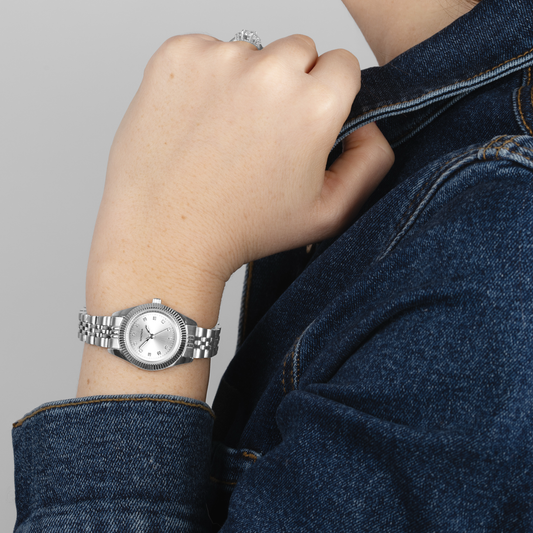 40689 Sekonda Round Crystal Set Ladies Stainless Steel Watch on the wrist