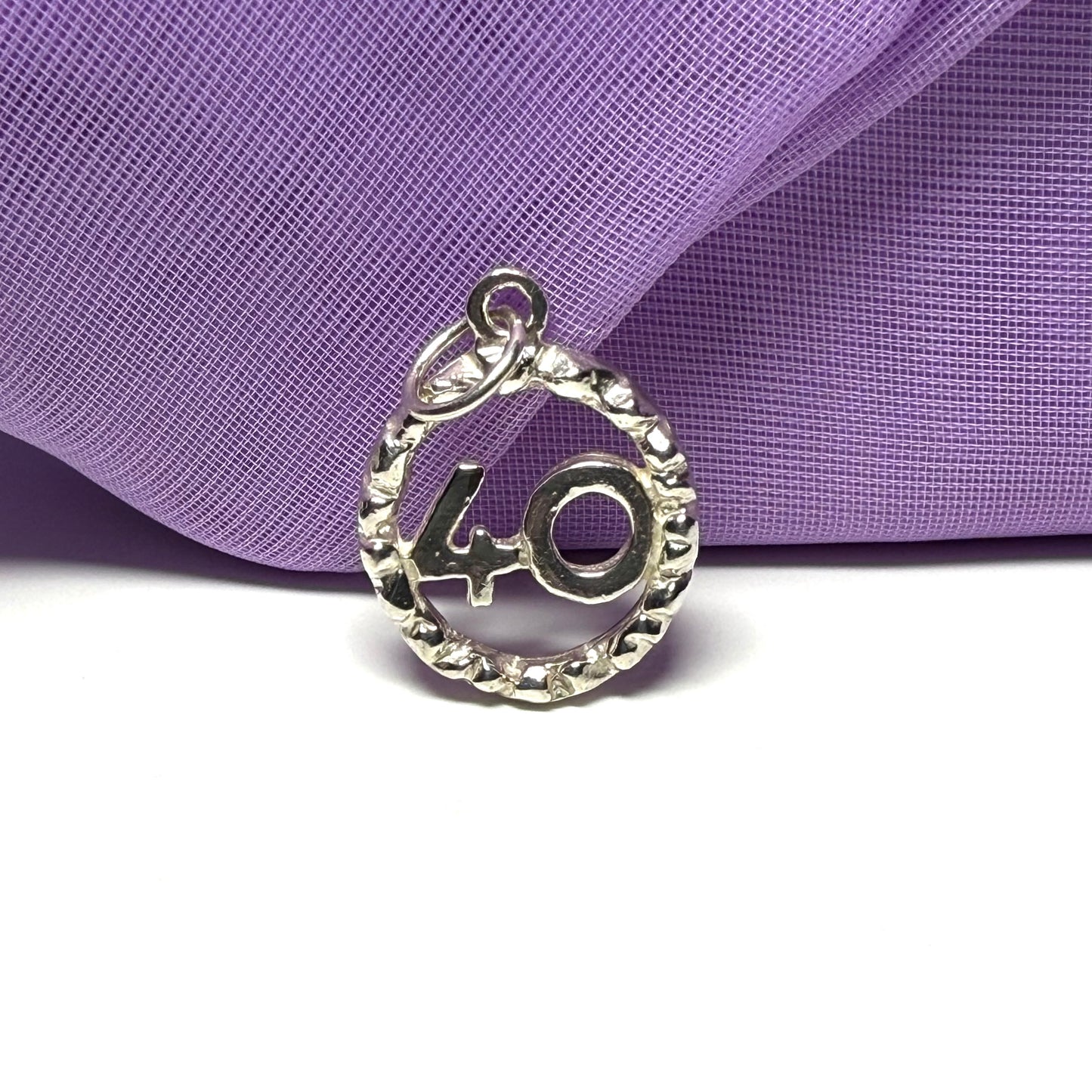 40th Birthday Round Circle Solid Sterling Silver Charm