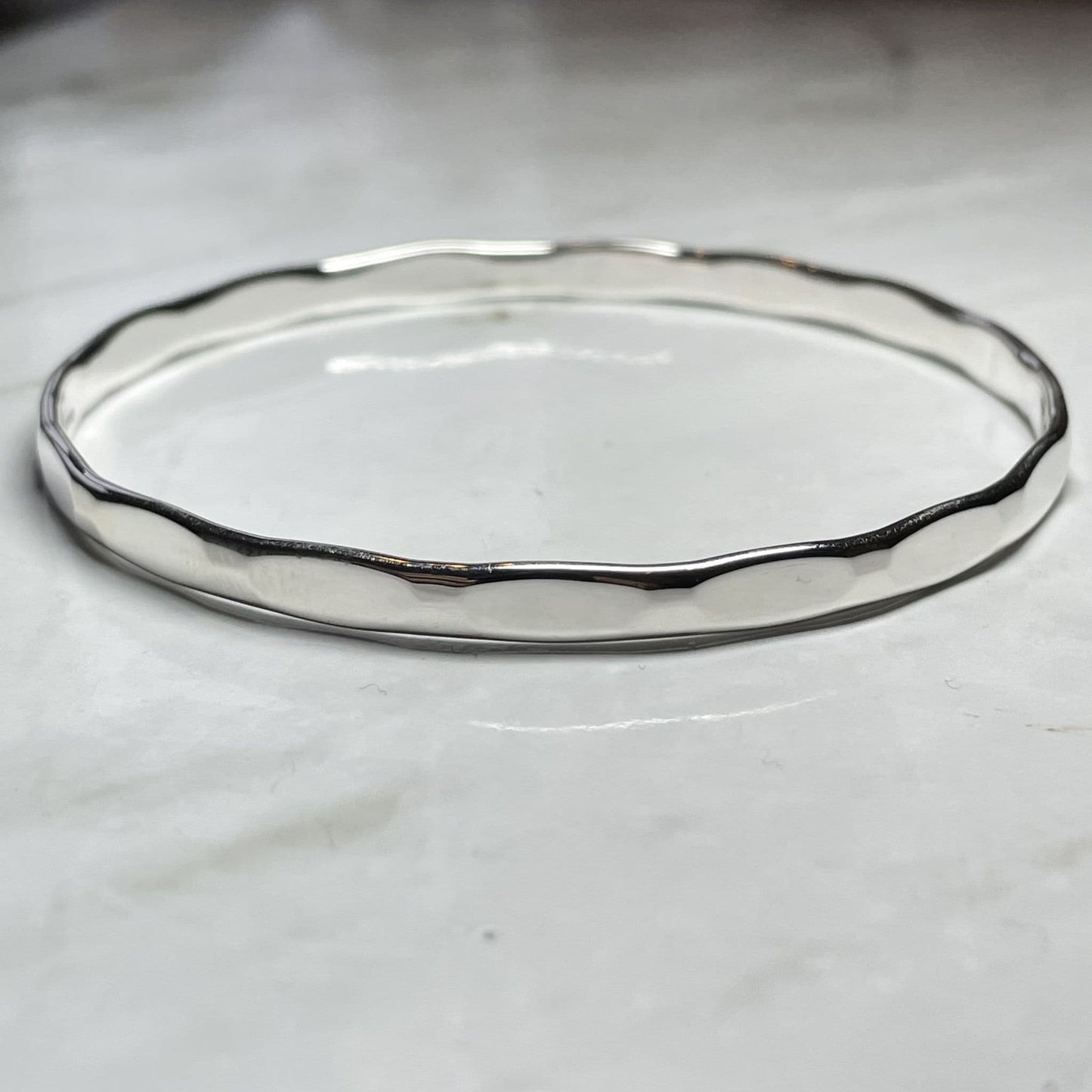 4 mm heavy round faceted plain sterling silver polished slave bangle