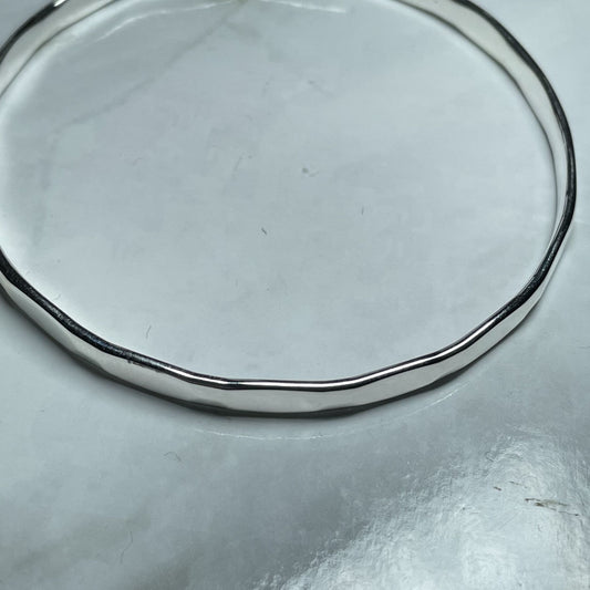 4 mm heavy round faceted plain sterling silver polished slave bangle