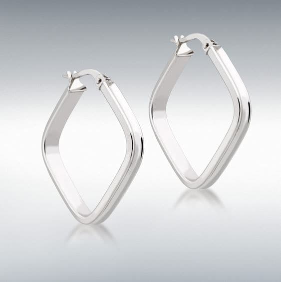 9 Carat white gold square hoop earrings 28 mm