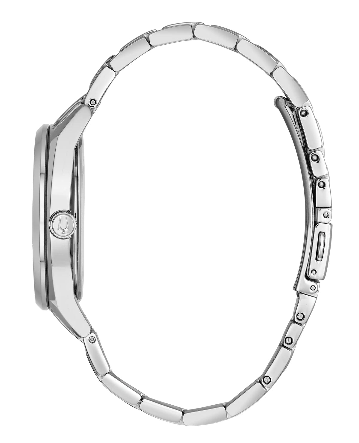 96C125 Bulova Watch Stainless Steel Silver Blue Bracelet Surveyor side view