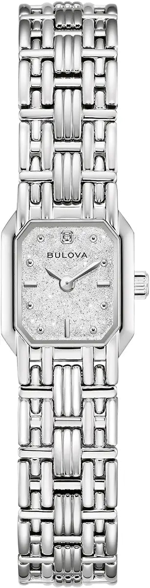 96P263 Bulova Square Diamond Set Watch Stainless Steel Silver Dial Bracelet Goddess of Time