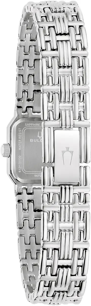 96P263 Bulova Square Diamond Set Watch Stainless Steel Silver Dial Bracelet Goddess of Time