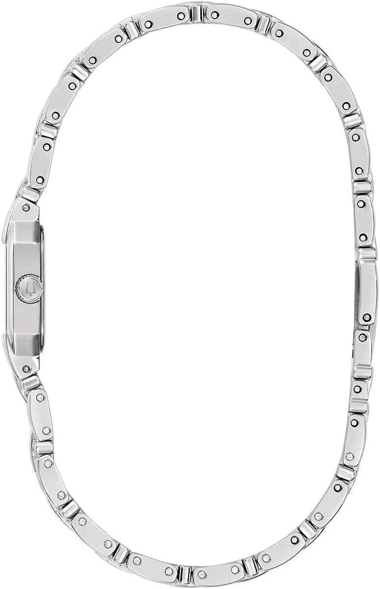 96P263 Bulova Square Diamond Set Watch Stainless Steel Silver Dial Bracelet Goddess of Time