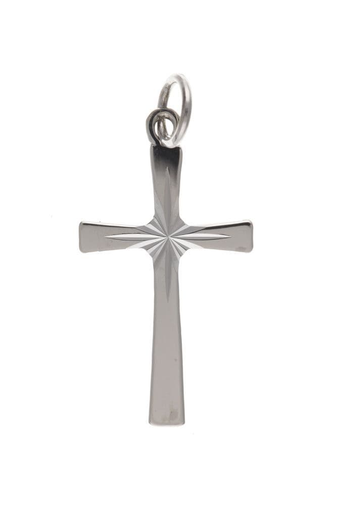 Solid white gold cross patterned diamond cut Cross