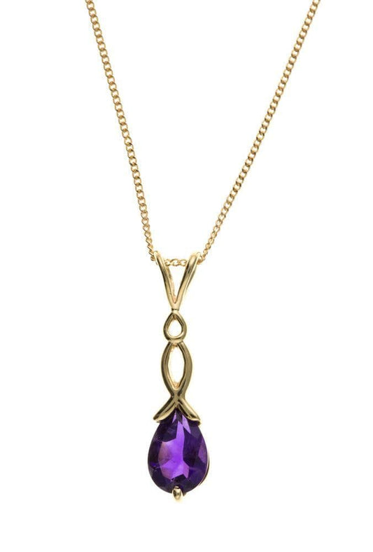 9 Carat Yellow Gold Pear Shaped Amethyst Necklace