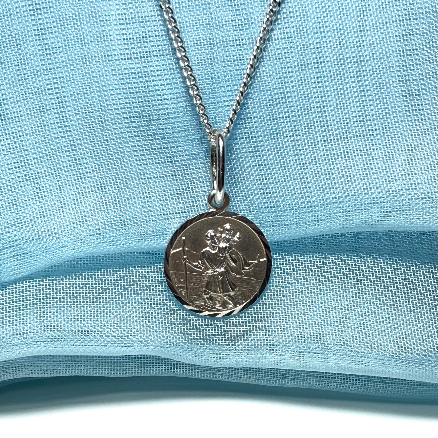 14 mm Sterling silver large round St. Christopher including chain
