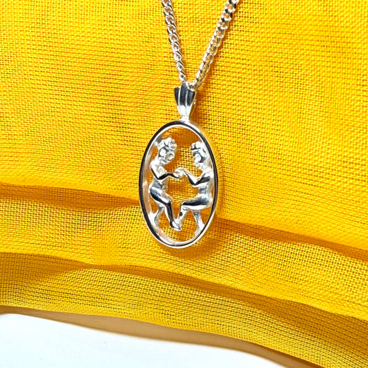 Gemini Zodiac Oval Necklace Sterling Silver Pendant