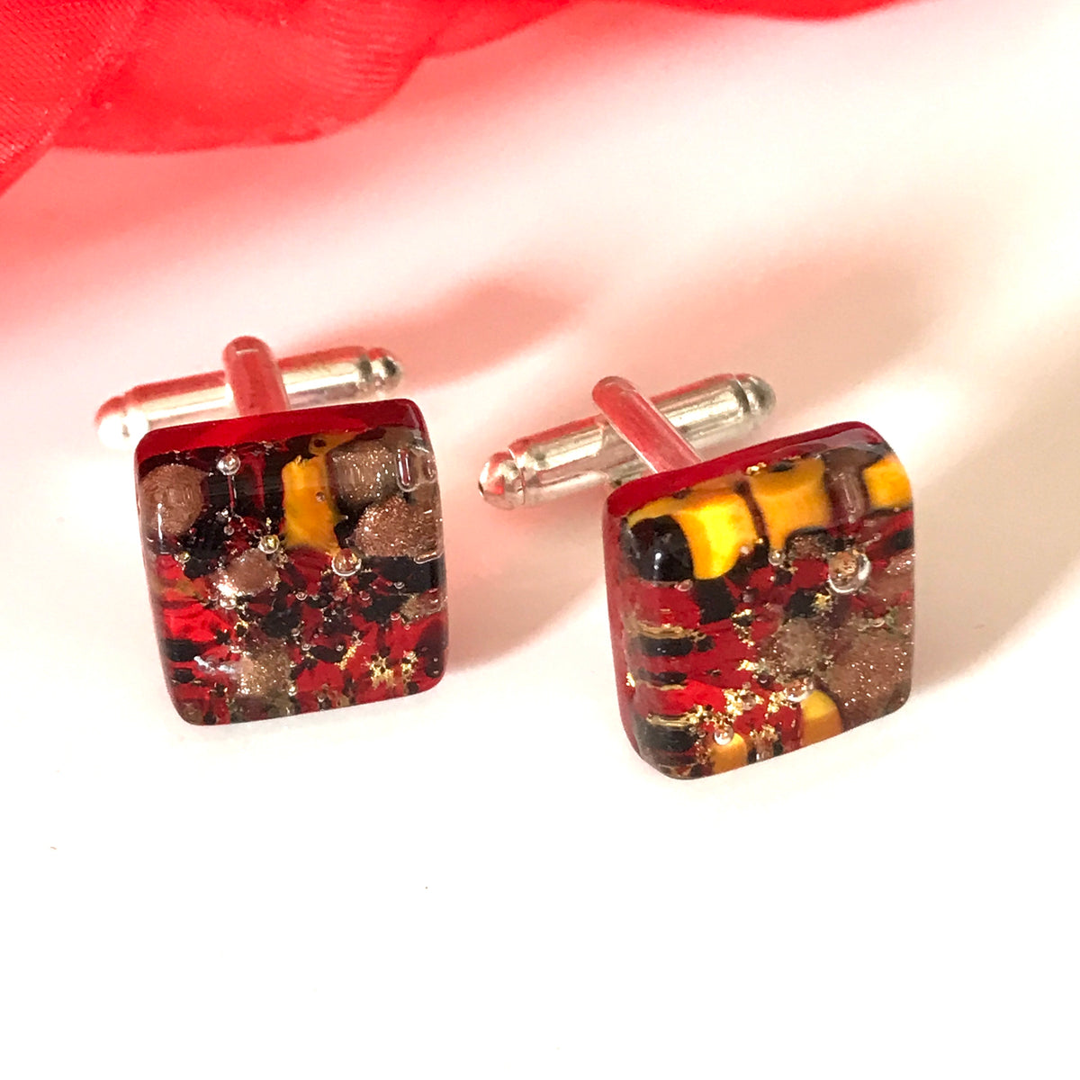 Jewel Red Real Murano Glass Cufflinks