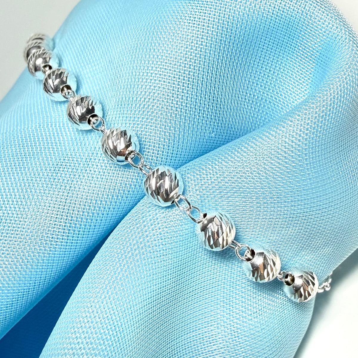 Patterned ball bobble shaped charm bracelet ladies solid sterling silver