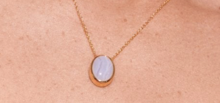 A Real Blue Agate and Diamond Oval Shaped Gold Plated Necklace