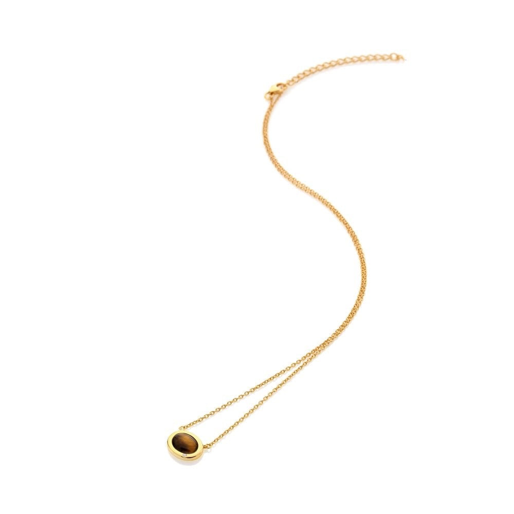 A Real Tiger Eye oval shaped necklace sterling silver gold plated