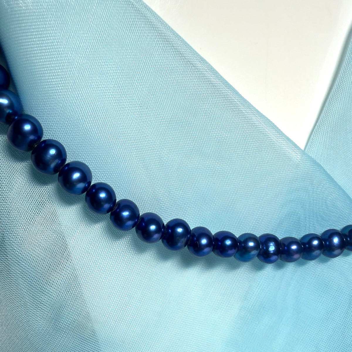 Real freshwater cultured pearl single row necklace blue uniform 7 mm round pearls