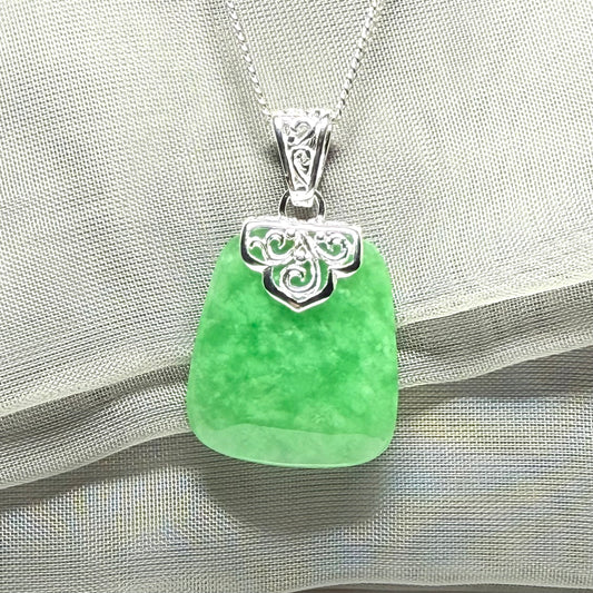 Real green jade necklace large cushion shape, a truly stunning pendant