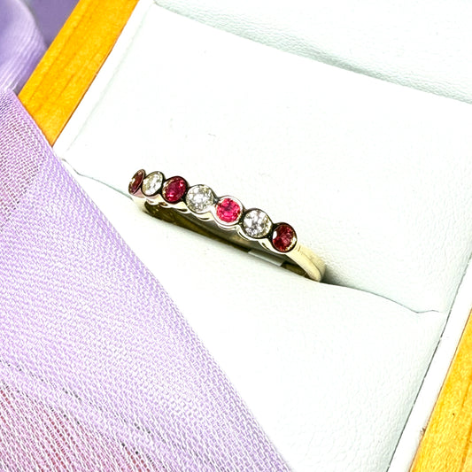 Real red ruby diamond eternity ring yellow gold