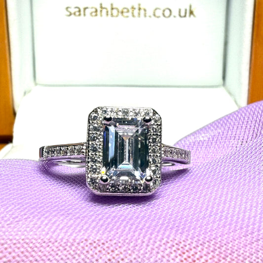 Rectangular Ladies Silver Cluster Ring