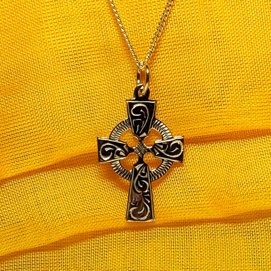 Solid Celtic cross yellow gold necklace pendant