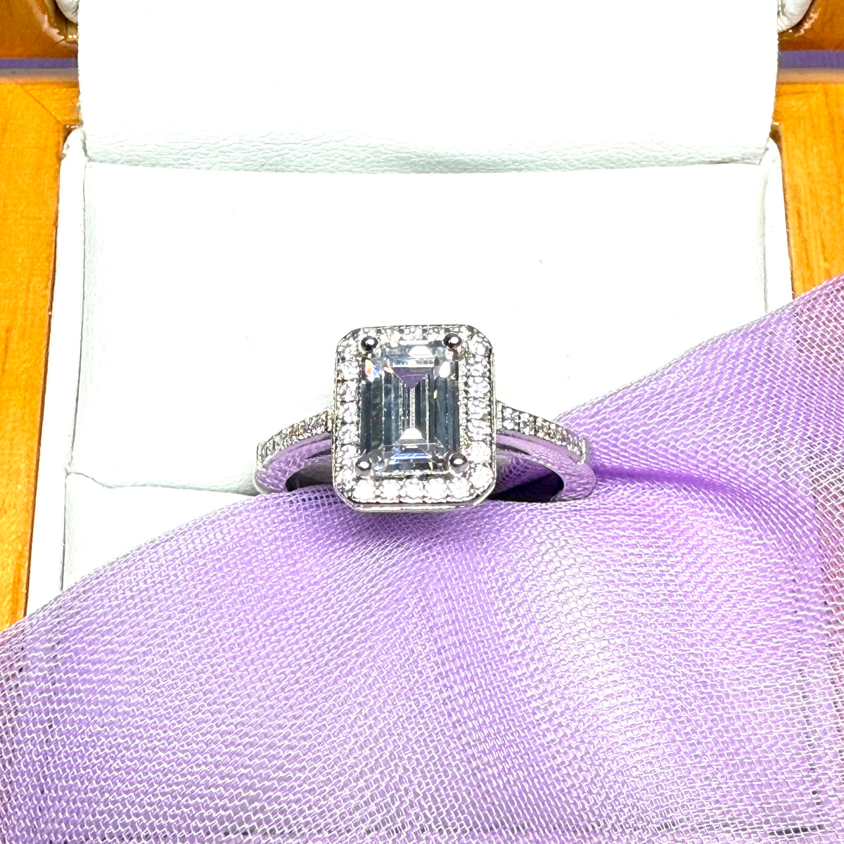 Rectangular Ladies Silver Cluster Ring