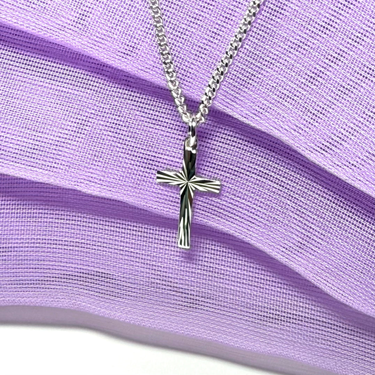 Sterling Silver Patterned Cross Including Chain