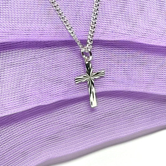 Sterling Silver Patterned Cross Including Chain