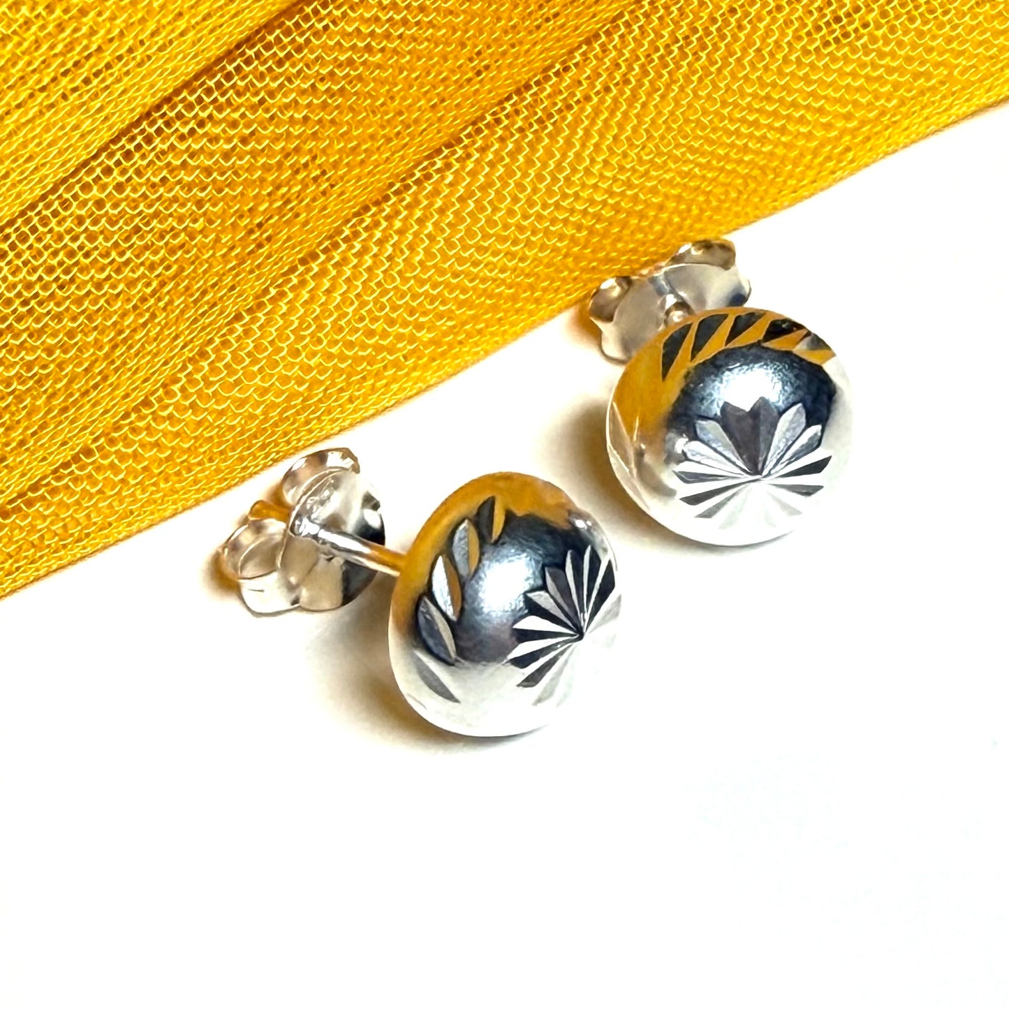 Sterling Silver Round Patterned Stud Earrings