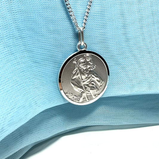 Sterling Silver Round St. Christopher Including Chain