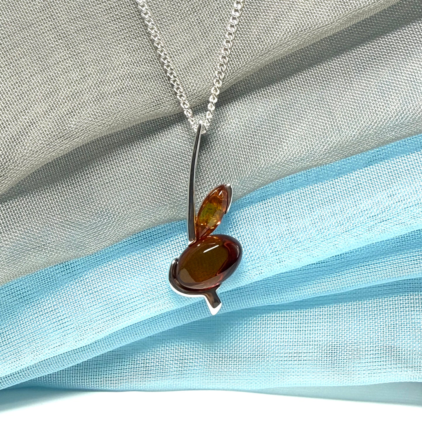 Sterling silver real amber shape necklace double pendant
