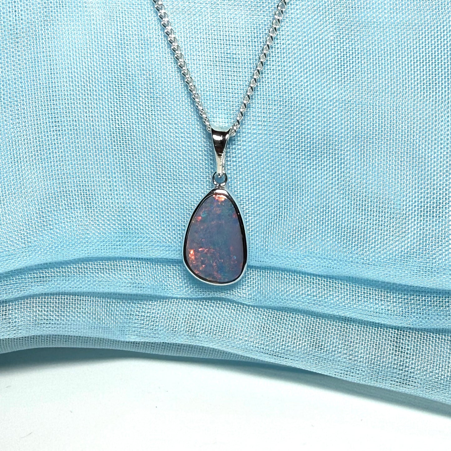Sterling silver real dark opal rubbed over necklace
