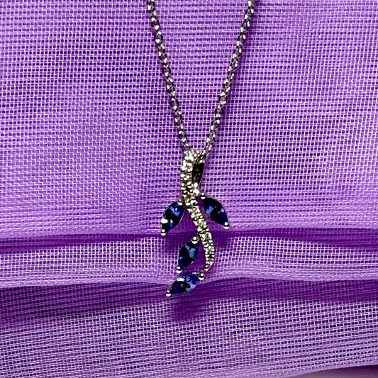 Tanzanite and diamond white Gold fancy spray necklace