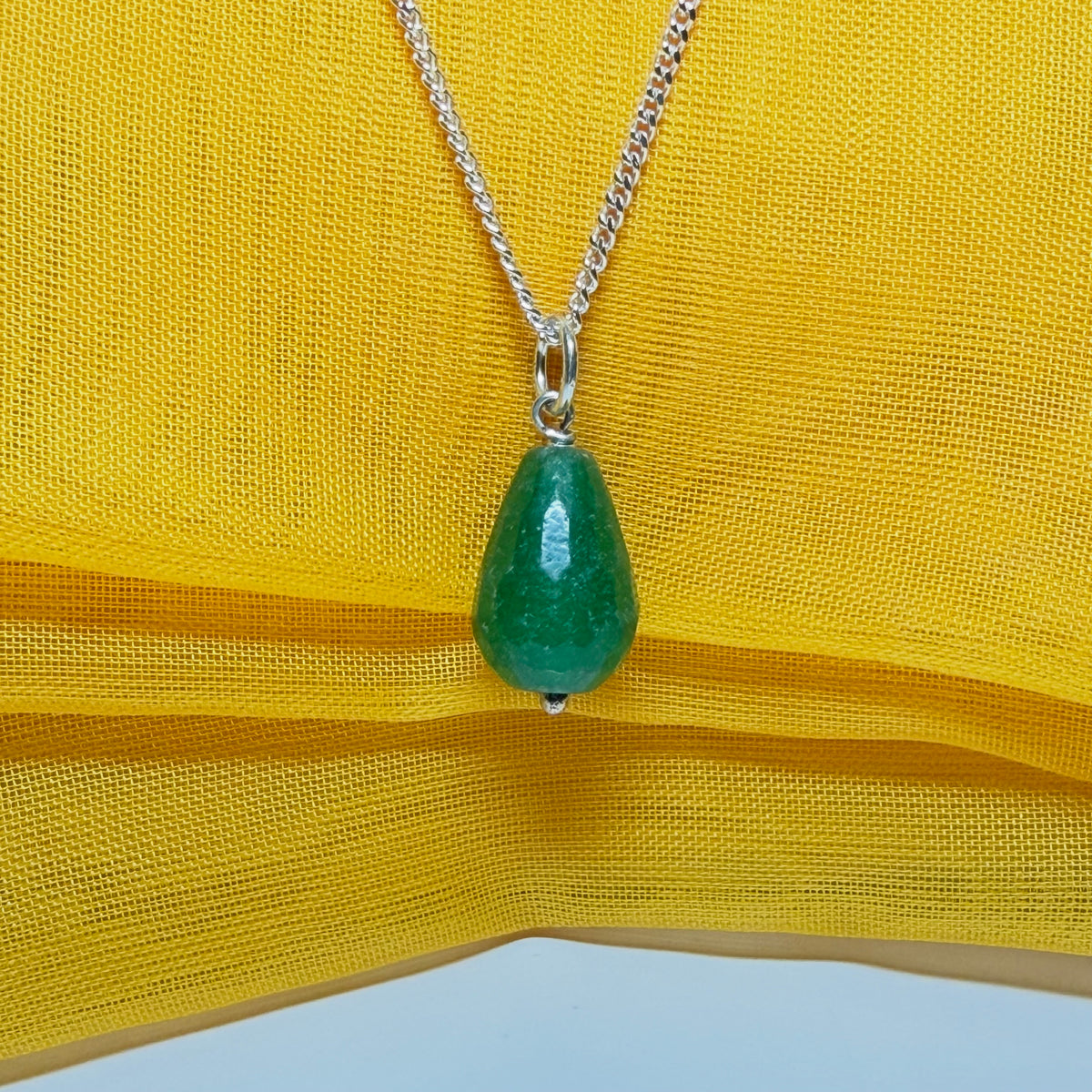 Tear Drop Silver Pear Shaped Green Jade Necklace Pendant