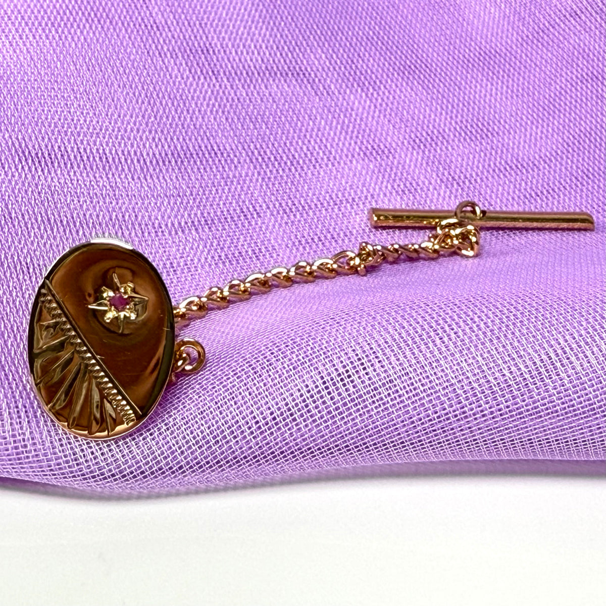 Tie Pin 9 Carat Gold Real Ruby Set Oval Tie Tac