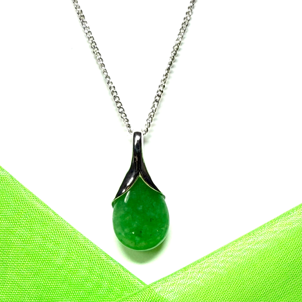 Beautiful and stunning real green jade pendant necklace in a teardrop shape, exquisite and timeless