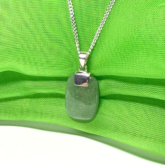 A cushion shaped silver real green jade necklace pendant