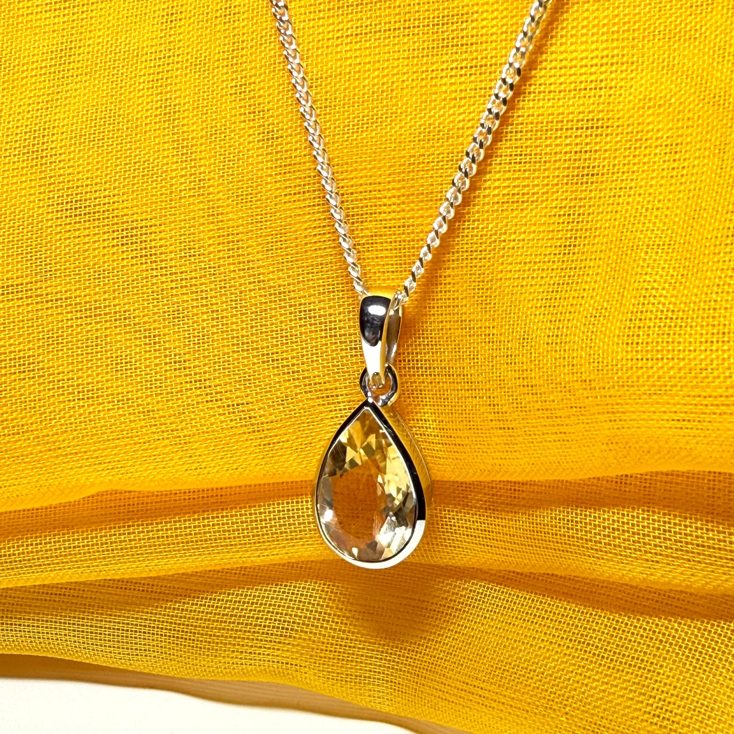 A large real yellow citrine necklace pear shaped sterling silver teardrop smooth rubbed over pendant