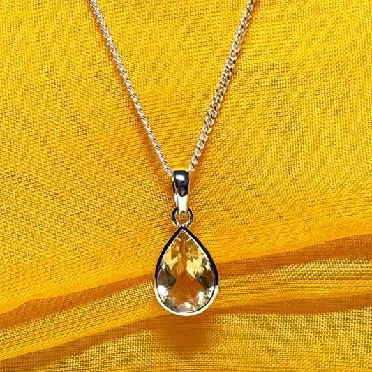 A large real yellow citrine necklace pear shaped sterling silver teardrop smooth rubbed over pendant