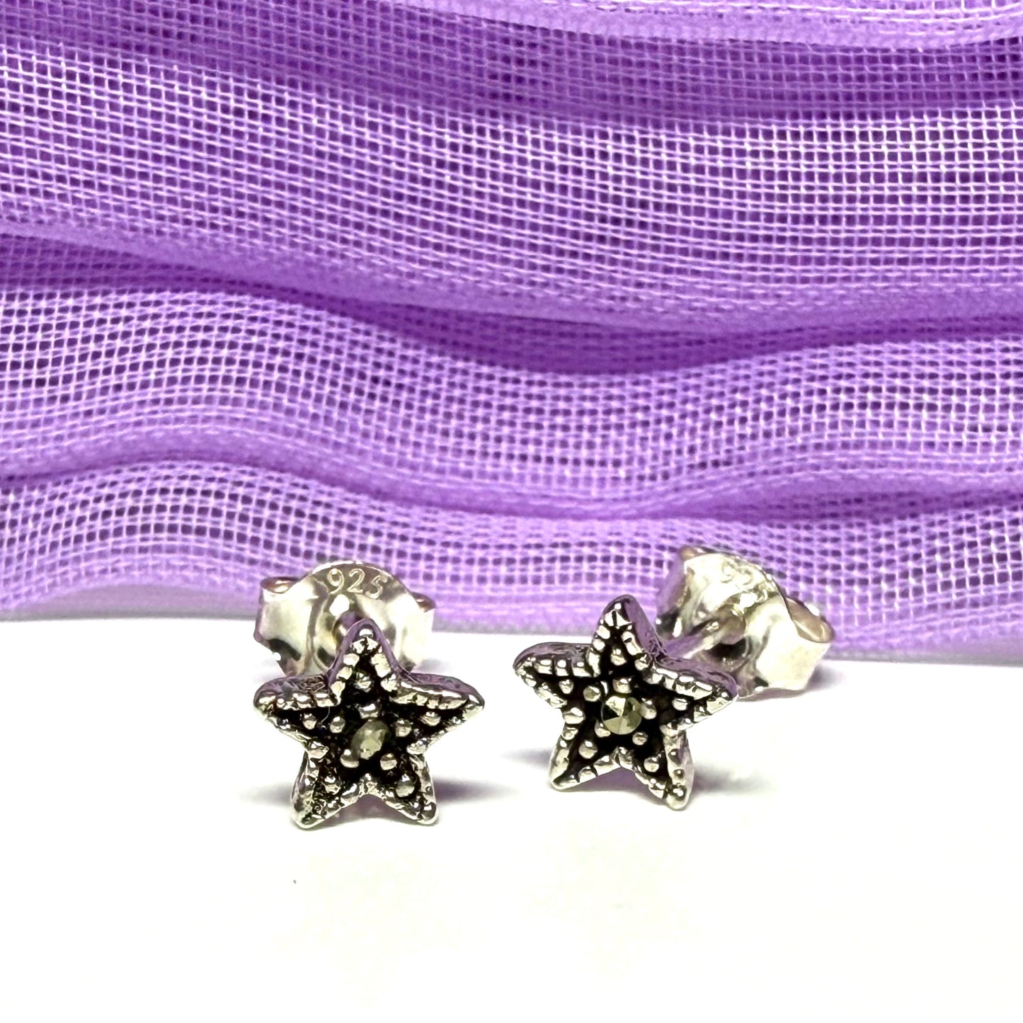 Pair of Small marcasite stud earrings star sterling silver
