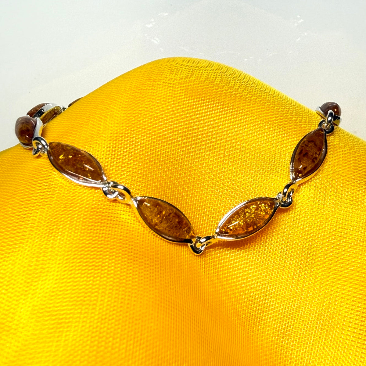 Real amber set bracelet marquise shape sterling silver bracelet