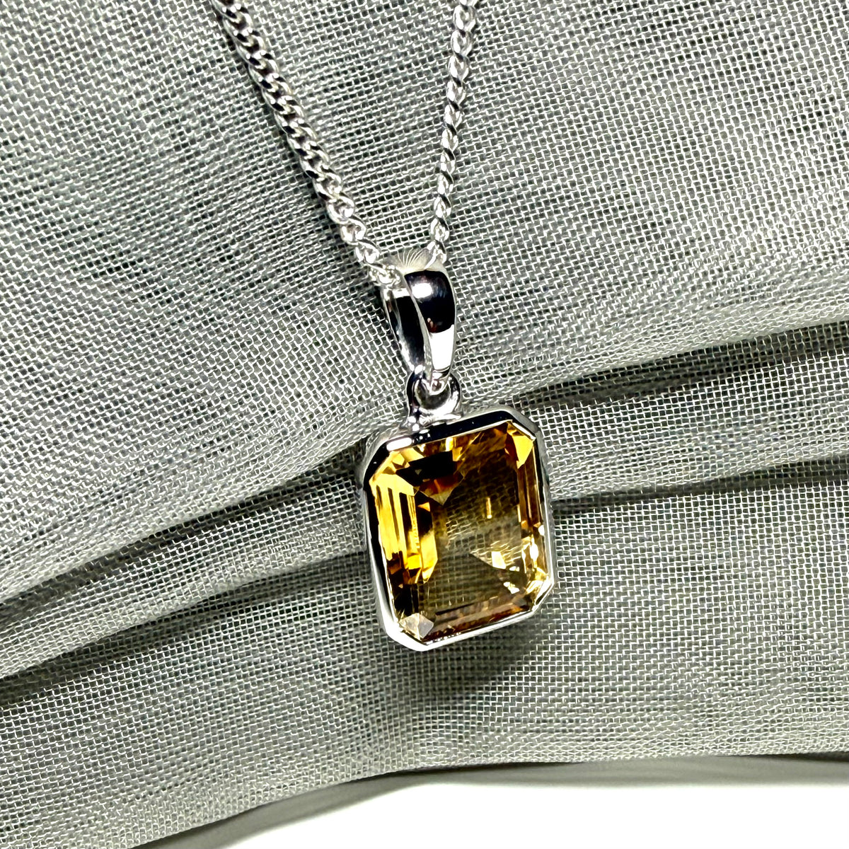 Real citrine necklace sterling silver rectangle shaped pendant