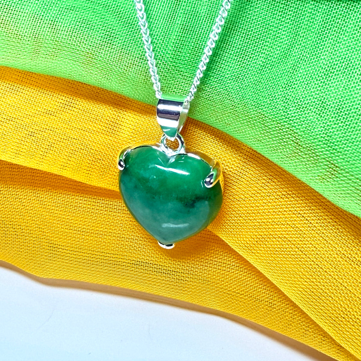 A real green jade necklace heart shaped sterling silver, an exquisite designed pendant chain included